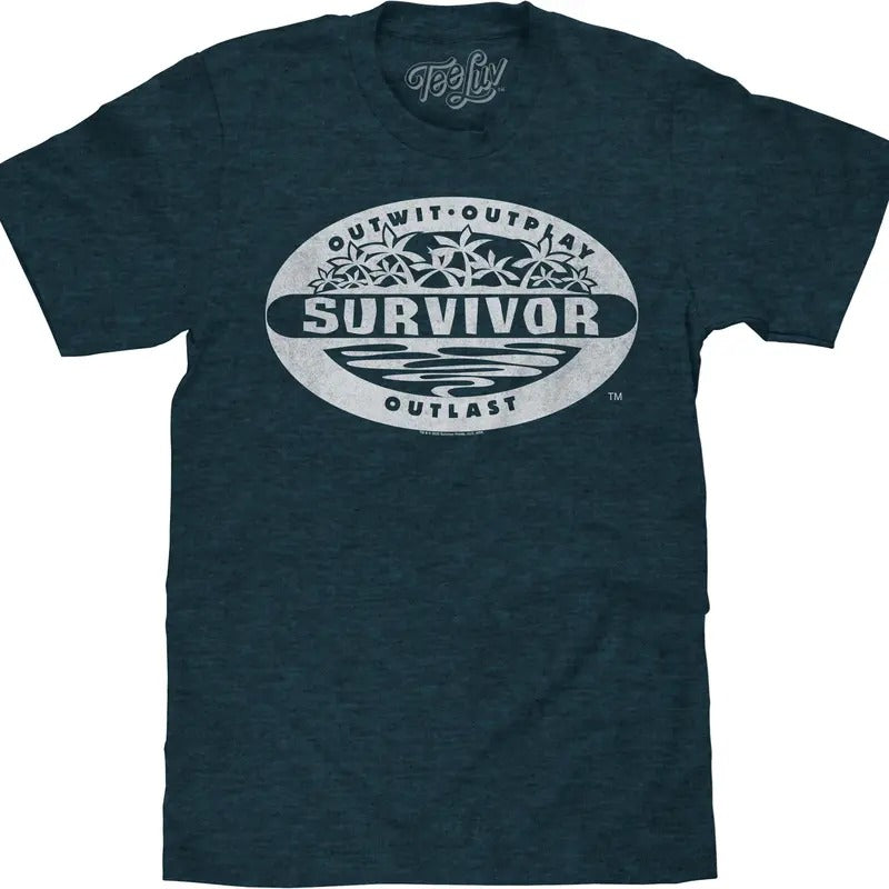 Distressed Survivor TV Show Logo T-Shirt - Denim Black Heather Hoodie, Sweatshirt | UrbanDripWear.com