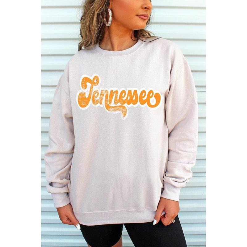 Distressed Tennessee Script Heavy-weight Crew Sweatshirt T-Shirts, Hoodie | UrbanDripWear.com