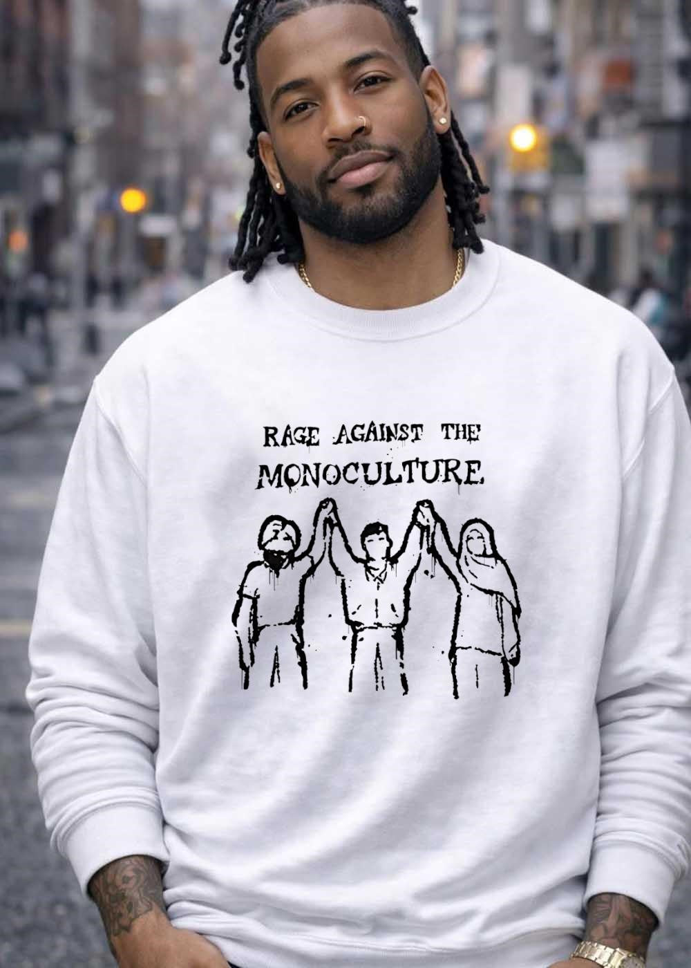 Diverse Individuals Raising Hands Rage Against the Monoculture T-Shirt
