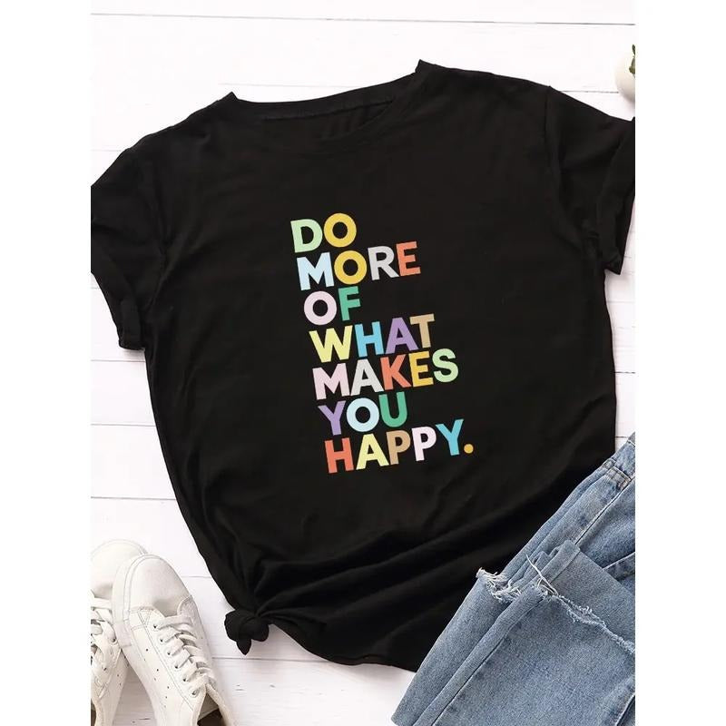 Do More Make You Happy Letter Print T Shirt Women Short Sleeve O Neck Loose T Shirt Summer Women Tee Shirt Tops Hoodie,...