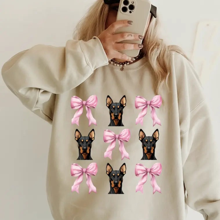 Doberman Pincher with Bows Sweatshirt ~ Sweatshirt Unisex Apparel Relaxed Fit Printed in the USA Clothing Womenswear...