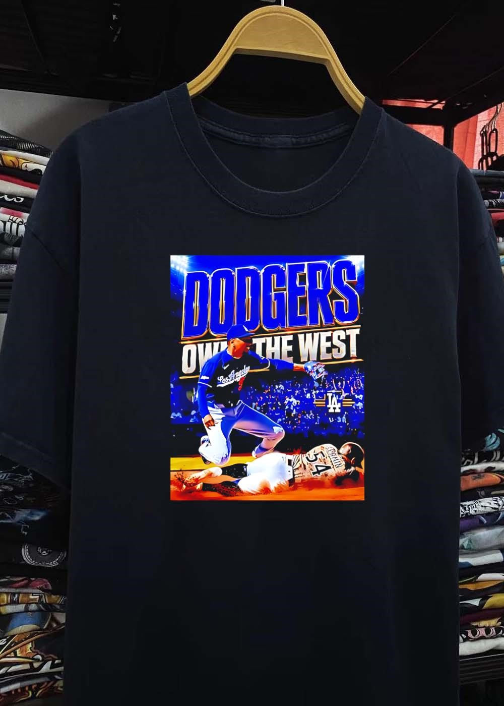 Dodgers Own the West Los Angeles Baseball Action T-Shirt