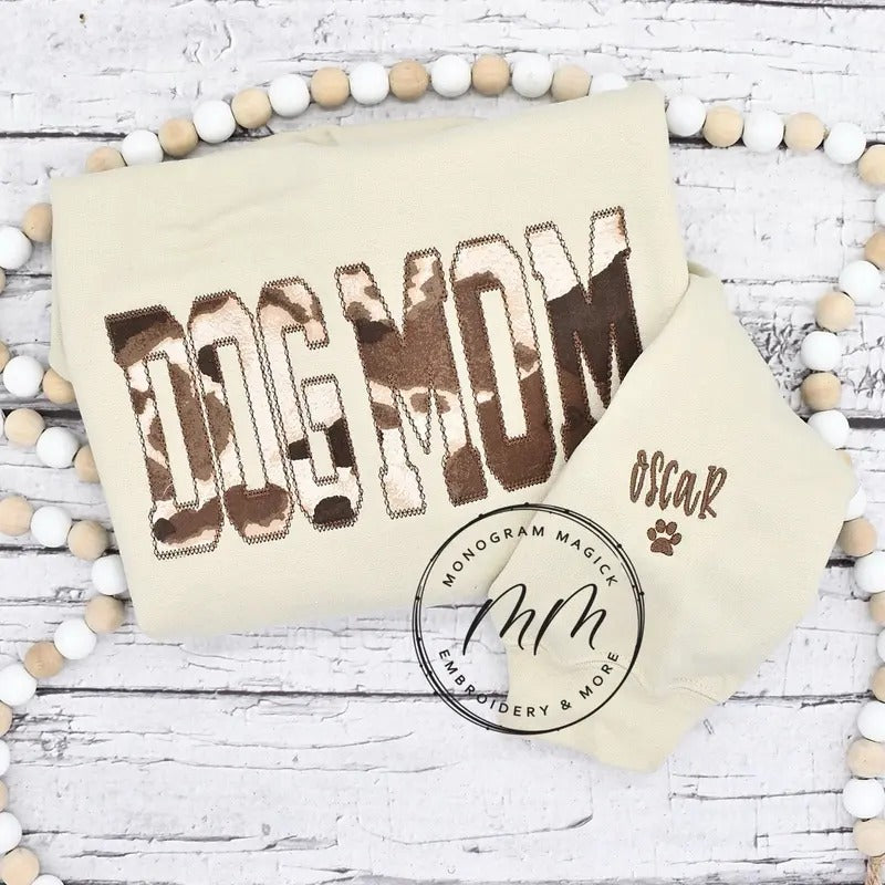 Dog Mom Cow Print Sweatshirt, Dog Mom Cow Print Embroidered Sweatshirt, Western Sweatshirt, Comfortable Crewneck, ...