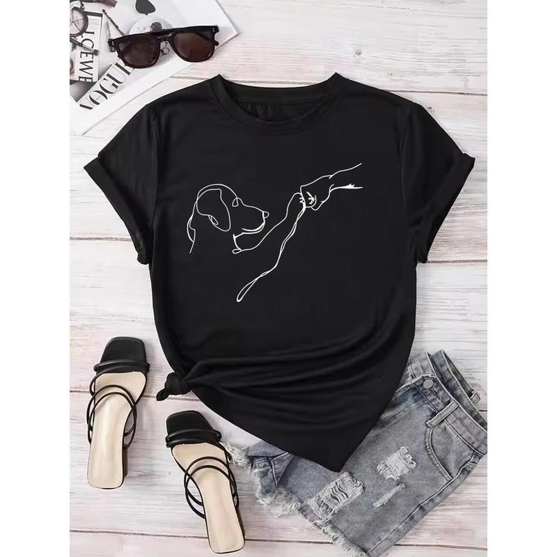 Dog and People Punch Hand Graphic Printed Women T-shirts Short Sleeve Crew Neck Casual Top for Summer Women's Clothes...