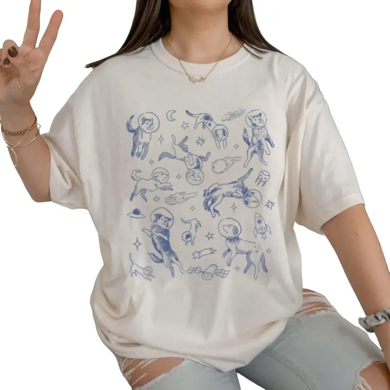 Dogs In Space Retro T-Shirt, Funny Dog Moon 90s Shirt, Vintage Animal Gag Unisex Tee, Dog Lovers Gifts Shirt, Dog Shirt...