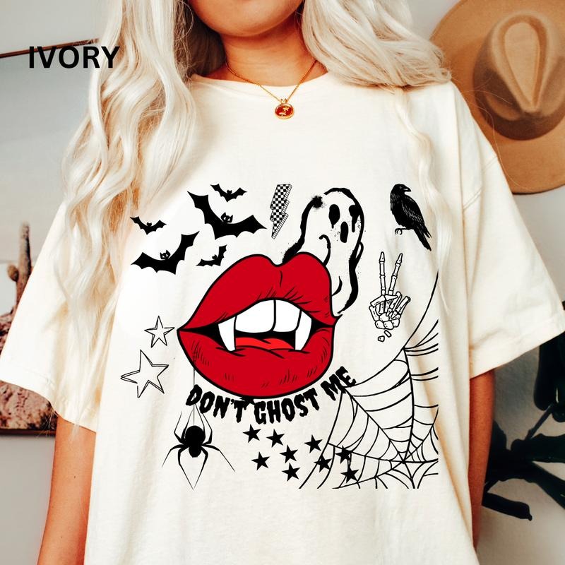Don't Ghost Me T-shirt, Comfort Colors Shirt, Halloween Graphic Shirt, Vampire Shirt, Vintage Shirt Cotton Fabric Hoodie,...