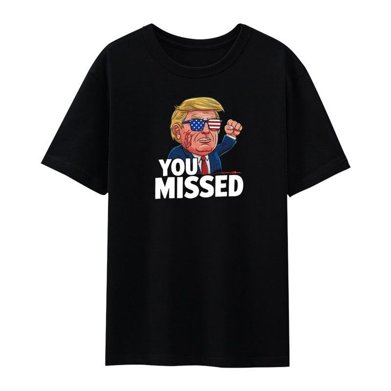 Donald Trump You Missed Fist 2024 T-Shirt Casual Men's Short Sleeved Shirt Hoodie, Sweatshirt | UrbanDripWear.com