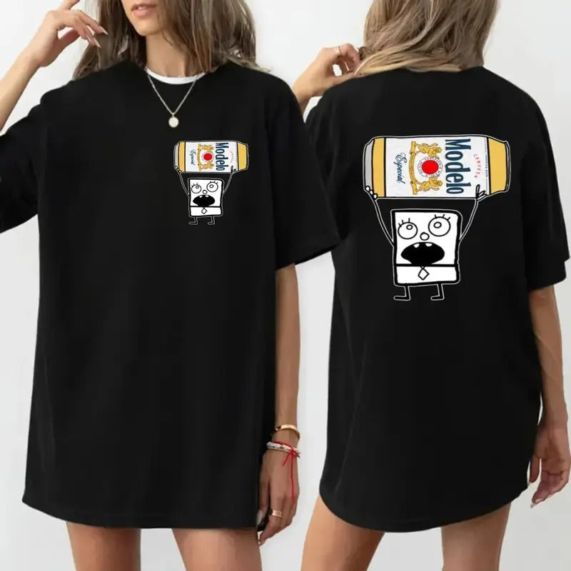 Doodlebob Modelo Beer Essential 2 Sided T Shirt, Funny Drinking T Shirt, Summer T Shirt , Unisex Short Sleeve Tee Shirt,...