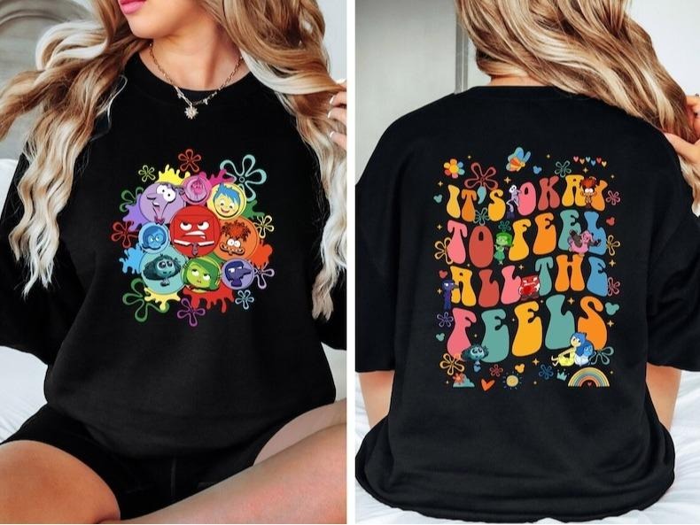 Double Sided Inside Out 2 It's Okay To Feel All The Feels Shirt, Emotions Portrait T-shirt, Mental Health Awareness Tee...