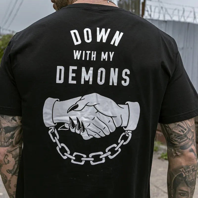 Down With My Demons Printed Men's T-shirt - Naughty Clothes Men Cotton Menswear Hoodie, Sweatshirt | UrbanDripWear.com