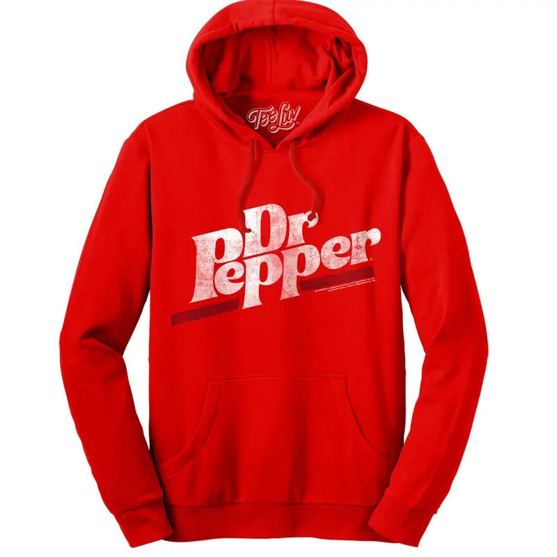 Dr Pepper Distressed Logo Pullover Hooded Sweatshirt - Red T-Shirts, Hoodie | UrbanDripWear.com