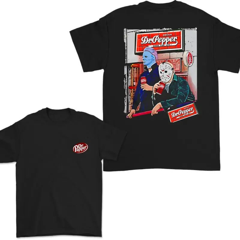 Dr Pepper Michael Myers And Jason Voorhees 2 Sided Tshirt, Dr Pepper Halloween Shirt, Halloween Trendy T-shirt, Unisex...