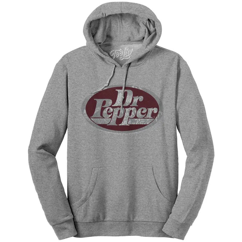Dr Pepper Silver Logo Pullover Hooded Sweatshirt - Gray T-Shirts, Hoodie | UrbanDripWear.com