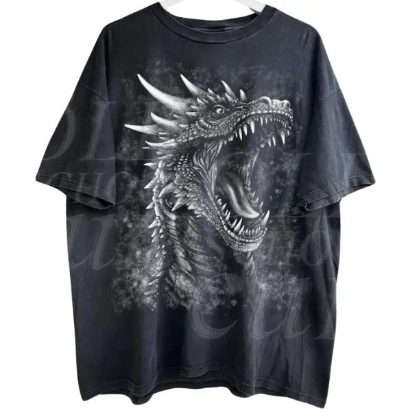 Dragon Fantasy Vintage Graphic Shirt, Retro Dragon Shirt, Gothic Y2k Shirt, Dark Art Grunge Castle Dragon Gothic Shirt,...