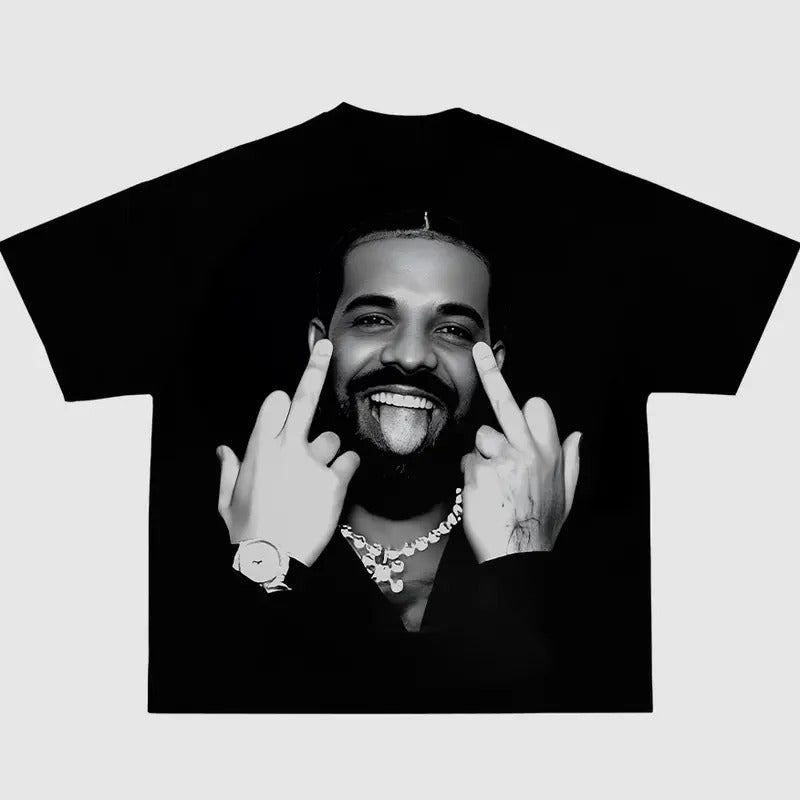 Drakee Black T-shirt Big Face Graphic Tee Hoodie, Sweatshirt | UrbanDripWear.com