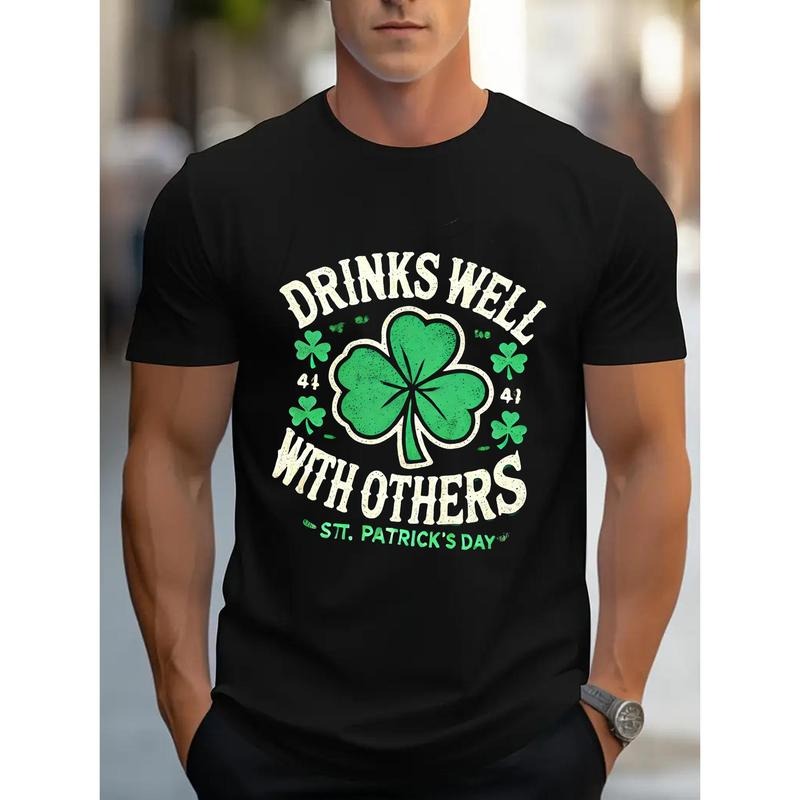 Drinks Well with Others" with Clover Print - Short Sleeve T