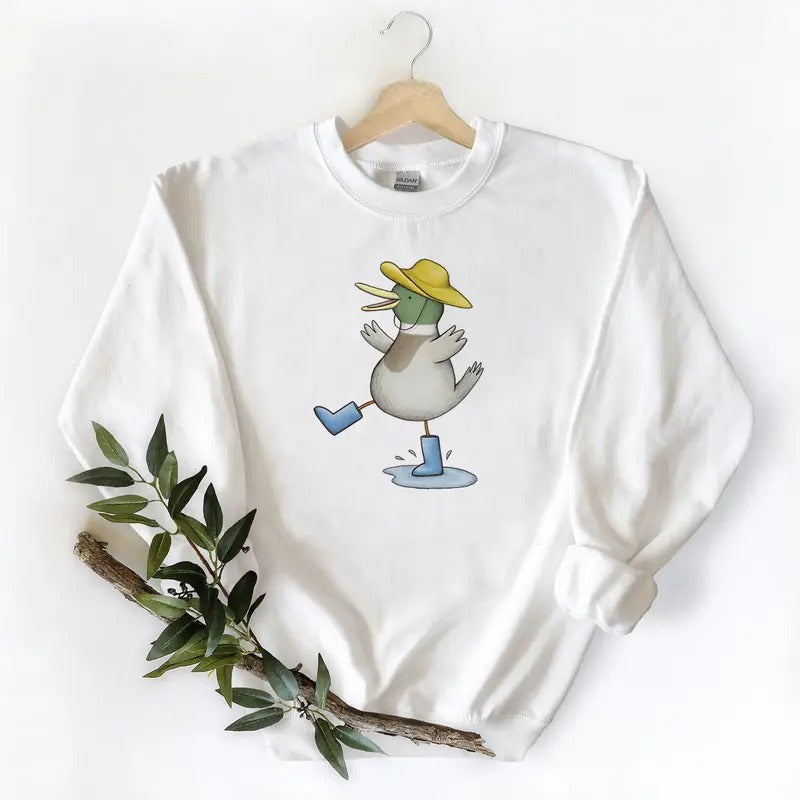Duck Loves Mallard Duck in the Rain - Long Sleeve Unisex T-shirt Sweatshirt Hoodie | UrbanDripWear.com
