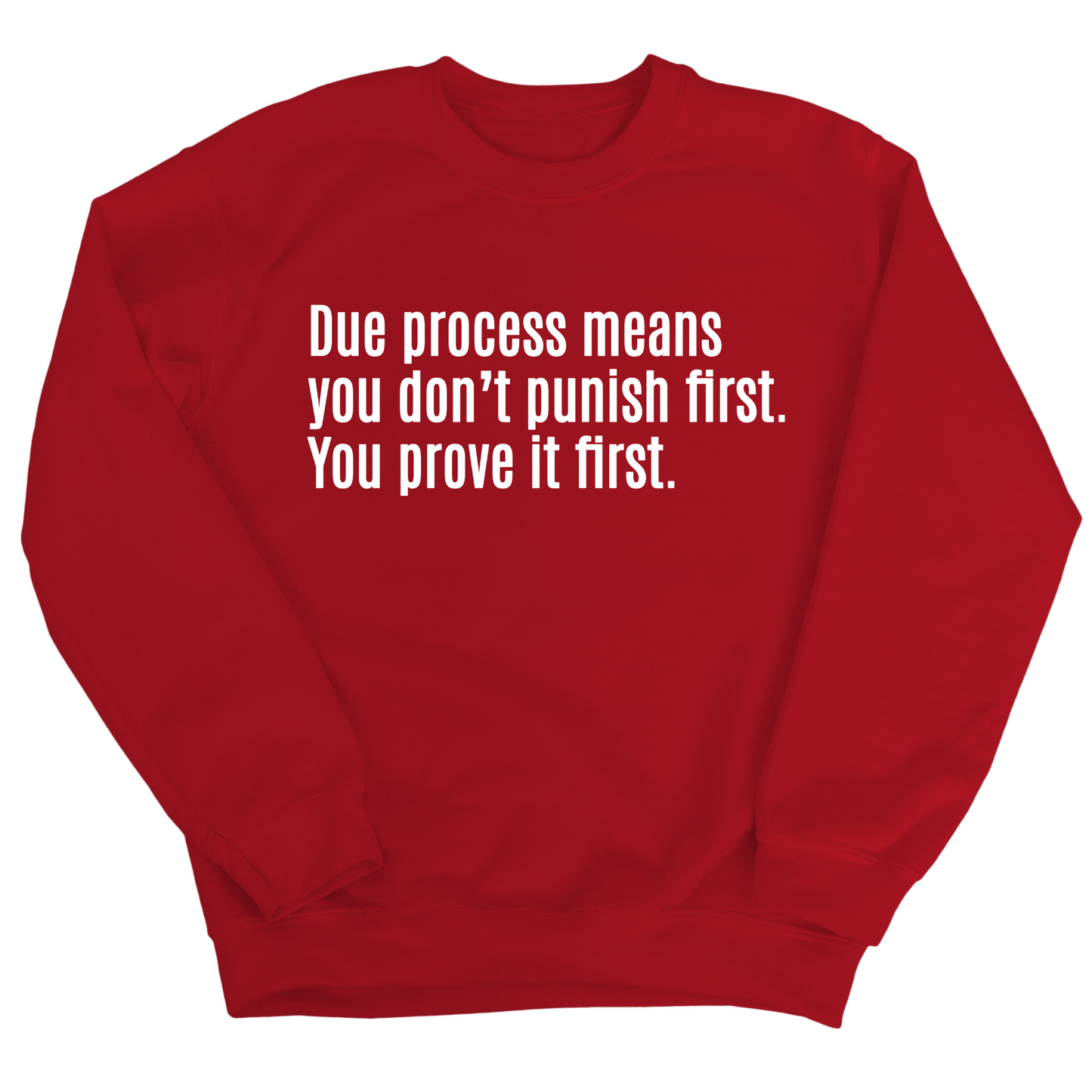 Due process means you donÃ¢â‚¬â„¢t punish first. You prove it first Unisex Sweatshirt