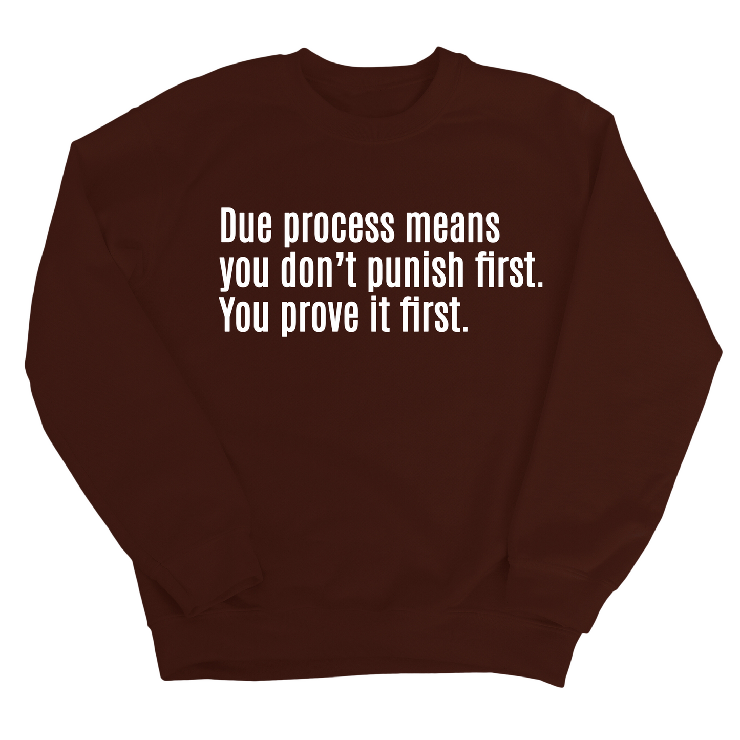 Due process means you donÃ¢â‚¬â„¢t punish first. You prove it first Unisex Sweatshirt
