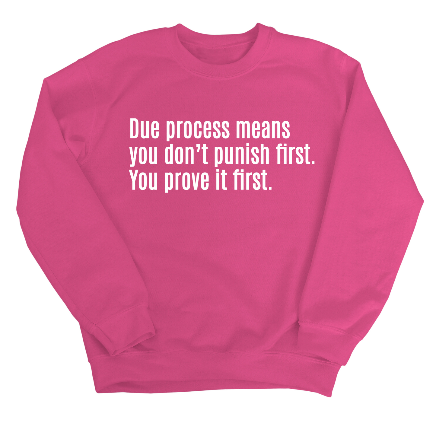 Due process means you donÃ¢â‚¬â„¢t punish first. You prove it first Unisex Sweatshirt