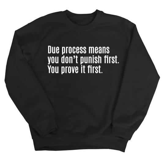 Due process means you donÃ¢â‚¬â„¢t punish first. You prove it first Unisex Sweatshirt