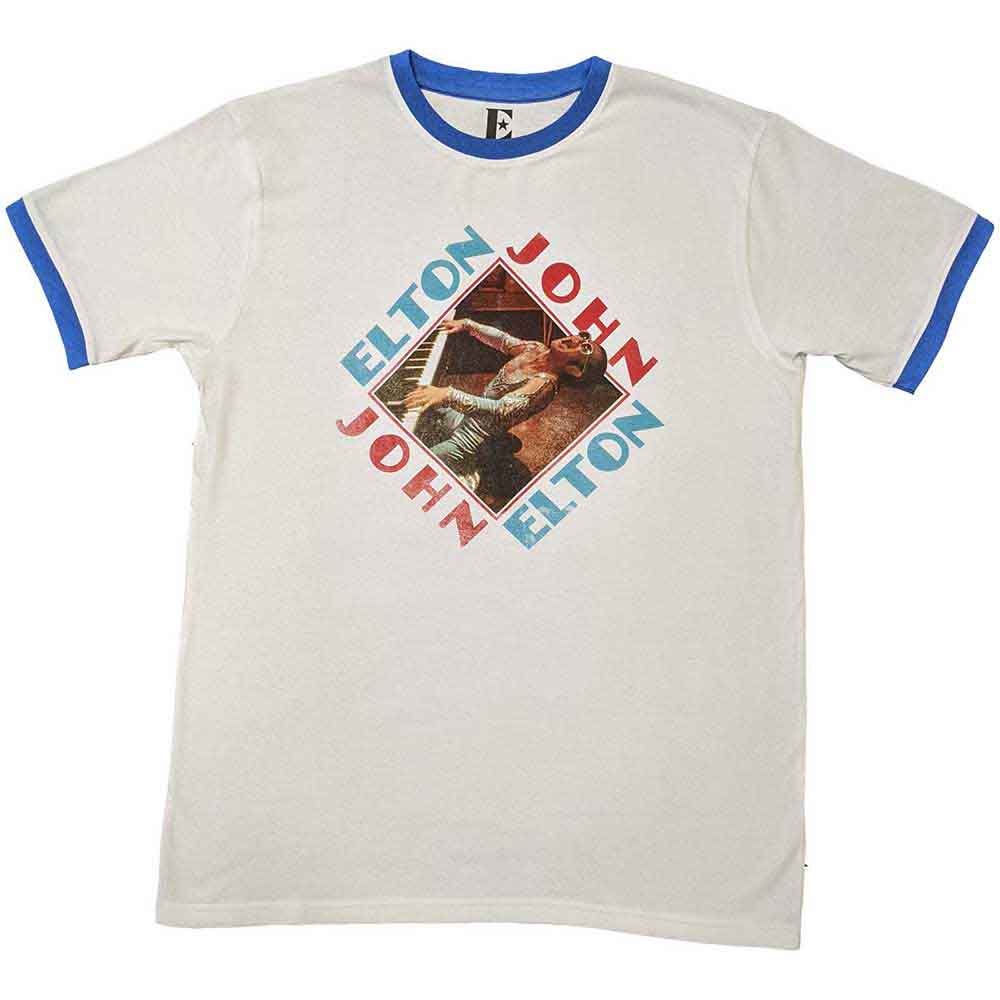 Elton John Unisex Ringer T-Shirt: Piano Diamond