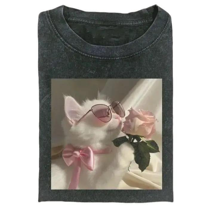 ELEGANT CAT T-SHIRT, Y2K 90s Graphic Shirt, gift for her, him, Womenswear Top, Halloween Shirt Hoodie, Sweatshirt