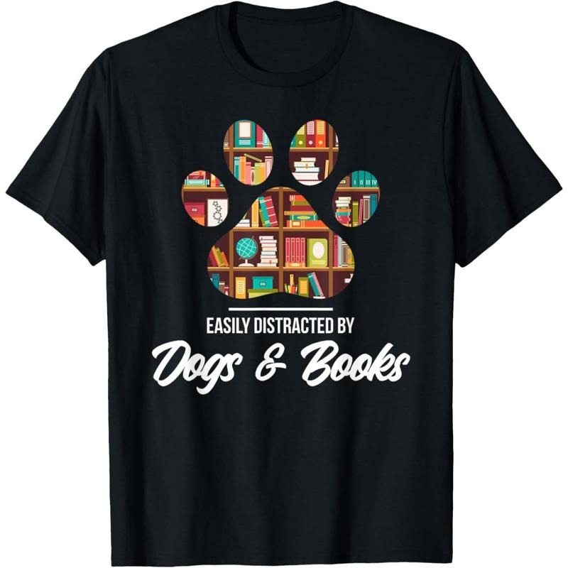 Easily Distracted By Dogs And Books - Animal Lover T-Shirt made in usa Hoodie, Sweatshirt | UrbanDripWear.com