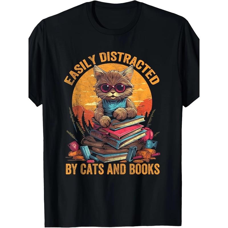 Easily distracted by cats and books Book lover T-shirt Made in USA Hoodie, Sweatshirt | UrbanDripWear.com