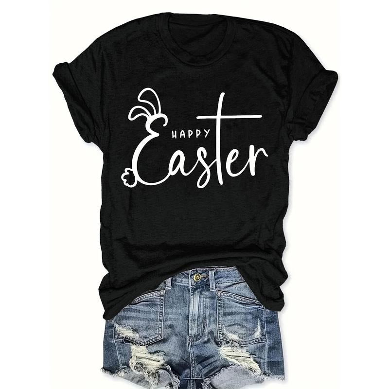 Easter & Bunny Print T-Shirt, Casual Crew Neck Short Sleeve T-Shirt, Women'S Clothing Hoodie, Sweatshirt | UrbanDripWear.com