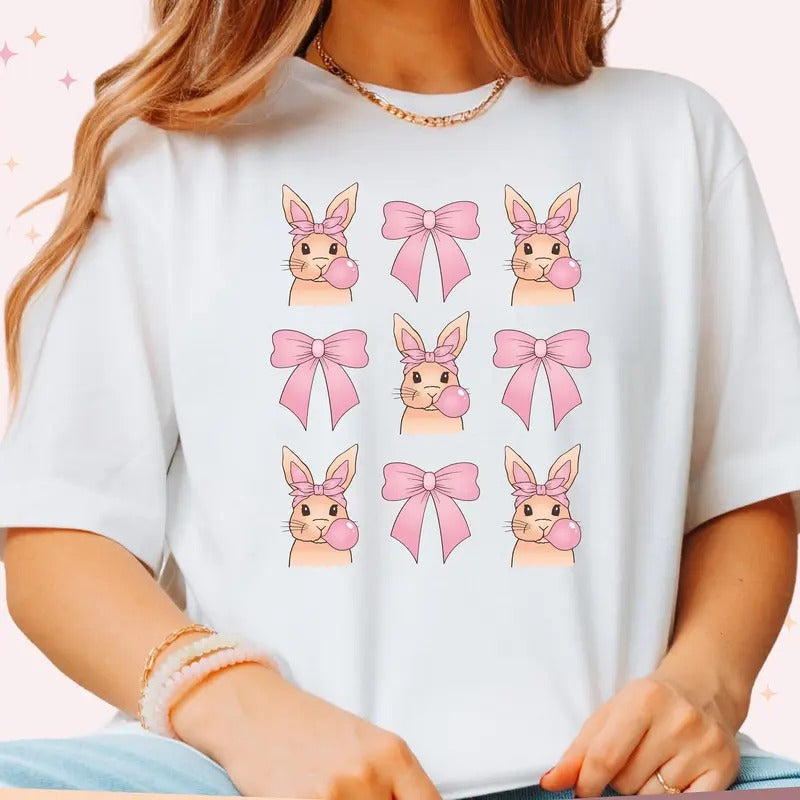 Easter Bunnies And Bows T-Shirt, Coquette Easter T-Shirt, Bunny Tee, Cute Easter Gift Hoodie, Sweatshirt | UrbanDripWear.com