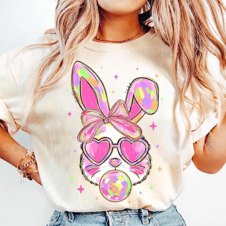 Easter Bunny Coquette Shirt-sweatshirt-hoodie, Bunny blowing bubble gum sweatshirt, Happy Easter hoodie, Coquette Bunny...