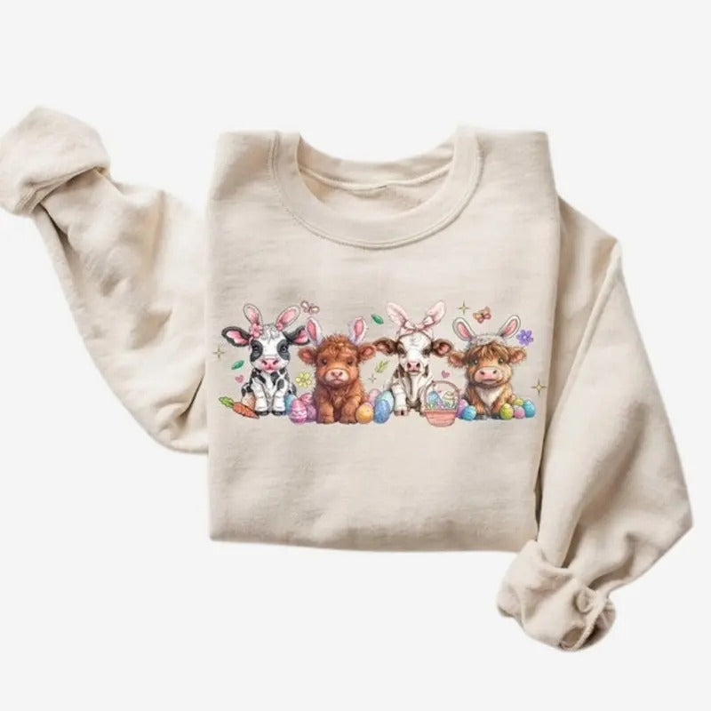 Easter Cow Sweatshirt, Heifer Easter Day Crewneck, Trendy Sweater, Gift For Easter T-Shirts, Hoodie | UrbanDripWear.com