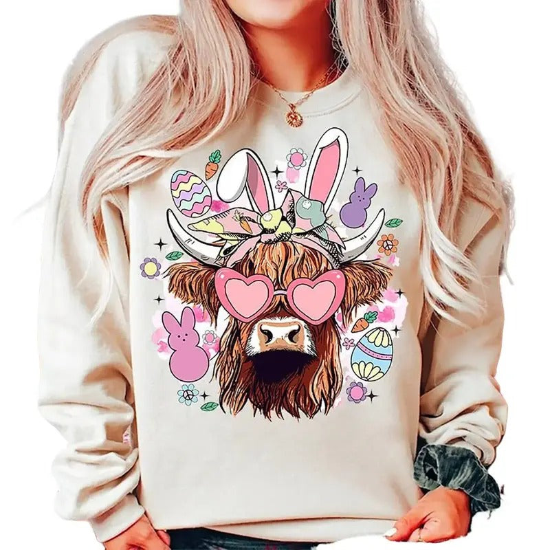 Easter Day Highland Cow Sweatshirt, Hoodie, T-shirt, Easter Shirt, Cute Easter Gifts, Peeps Shirt | UrbanDripWear.com