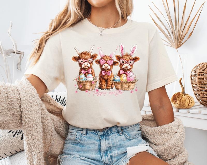Easter Highland Cows Unisex Shirt ONLY ONE NATURAL LARGE AVAILABLE Hoodie, Sweatshirt | UrbanDripWear.com