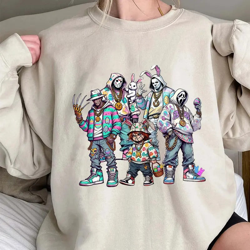 Easter Horror Crew Shirt, Happy Easter Horror Shirt, Trending Graphic Tee style 02 Hoodie, Sweatshirt | UrbanDripWear.com