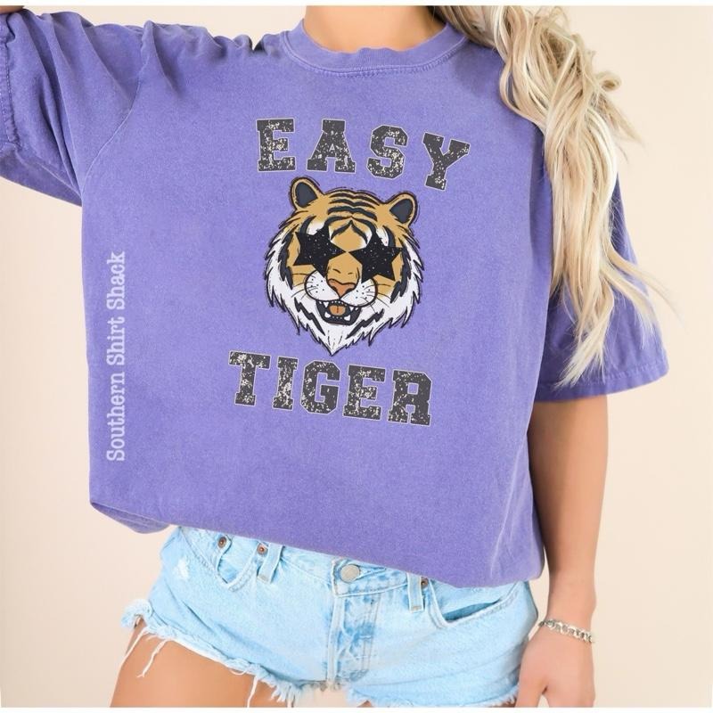 Easy Tiger | Violet comfort colors t shirt | tigers purple t shirt Hoodie, Sweatshirt | UrbanDripWear.com