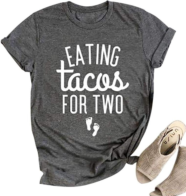 Eating Tacos for Two Maternity Shirt Cute Graphic Letter Print T-Shirt Pregnancy Announcement Short Sleeve Tees Tops...