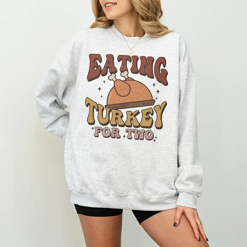 Eating Turkey for Two Pregnancy Announcement Sweatshirt Fall Maternity Sweater Thanksgiving Baby Reveal Outfit...