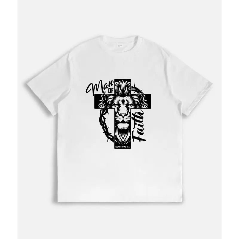 Edgy T - Shirt: "Man of Faith" Emblazoned with Lion