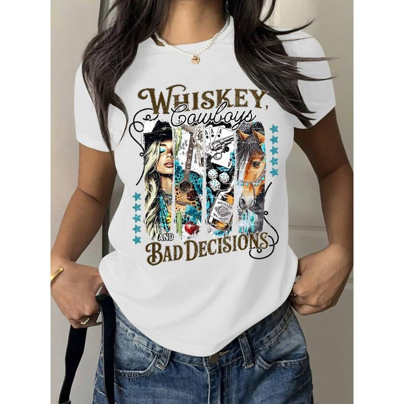 Edgy T - Shirt: Make a Statement with the 'Whiskey, Cowboys and Bad Decisions' Motif Hoodie, Sweatshirt | UrbanDripWear.com