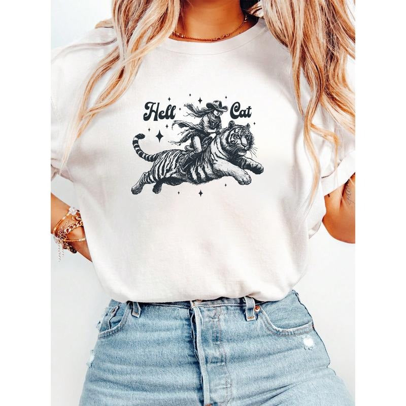 Edgy and Western - inspired T - Shirt: Channel a Bold Vibe with the "Hell Cat" Design