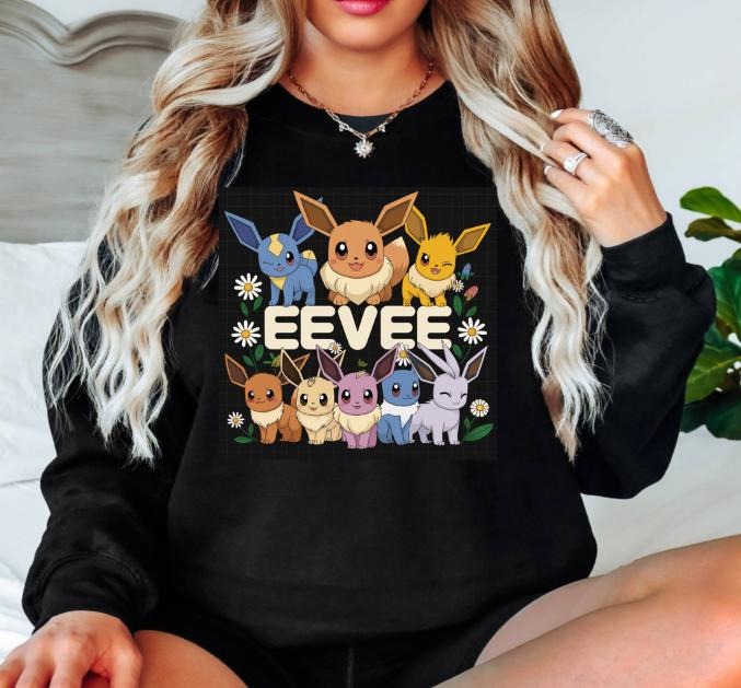 Eevee Evolution Funny Hoodie Shirt Kawaii Shirt - Unisex Casual Crew Neck Long Sleeve Sweatshirt | UrbanDripWear.com