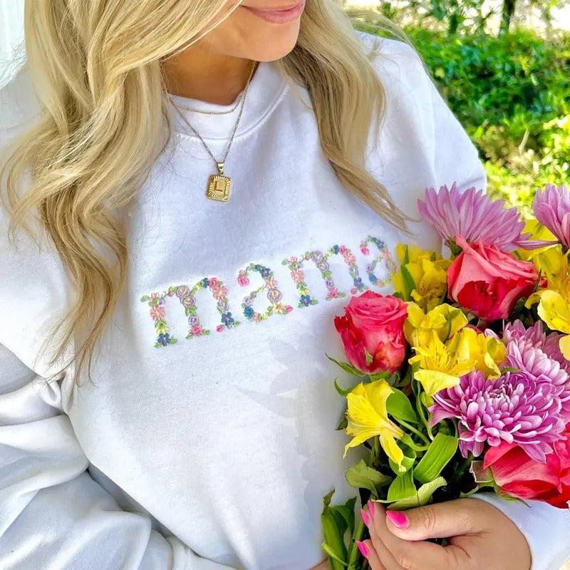 Embroidered 'Floral Mama' Crewneck Sweatshirt T-Shirts, Hoodie | UrbanDripWear.com