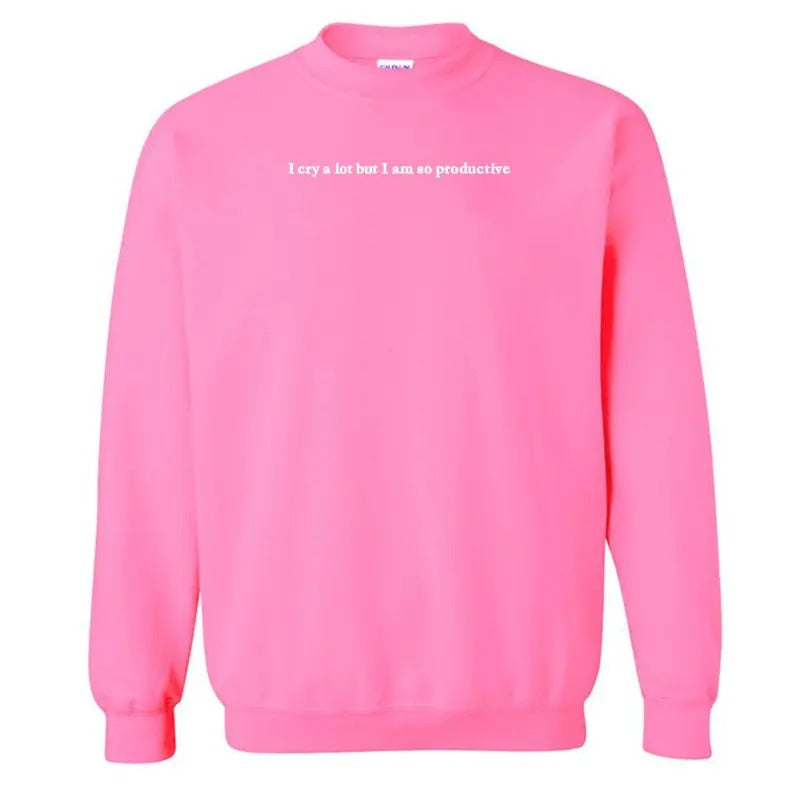Embroidered 'I Cry A Lot But' Crewneck Sweatshirt T-Shirts, Hoodie | UrbanDripWear.com
