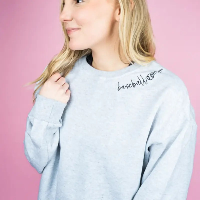 Embroidered Baseball Mom Neckline Unisex NuBlend Crew Sweatshirt BASEBALL MAMA T-Shirts, Hoodie | UrbanDripWear.com