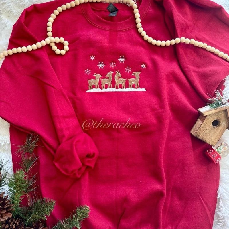 Embroidered Christmas Deers, Embroidered Deers Sweatshirt, Embroidered Sweatshirt T-Shirts, Hoodie | UrbanDripWear.com