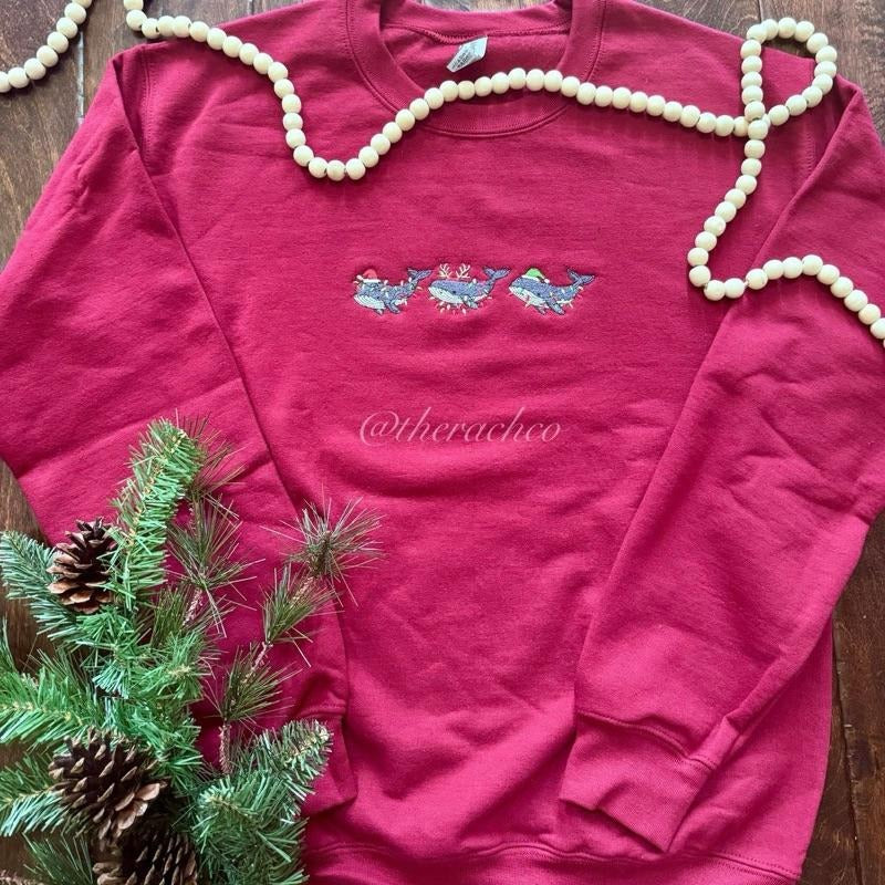 Embroidered Christmas Sweatshirt, Christmas Whales, Embroidered Whales T-Shirts, Hoodie | UrbanDripWear.com