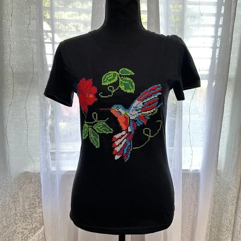 Embroidered Hummingbird  t shirt. Xs size Cotton Casual Hoodie, Sweatshirt | UrbanDripWear.com