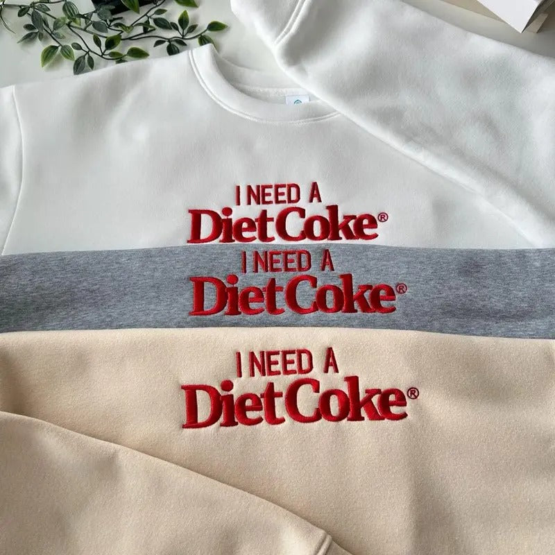 Embroidered I NEED A DIET COKE Sweatshirt, Embroidered Christmas Coke Crewneck, Custom Xmas Gift Embroidered T-Shirts, Hoodie